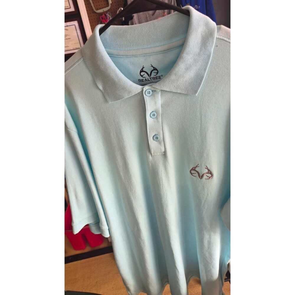 Realtree Men's Light Blue Short Sleeve Polo Shirt L Embroidered Logo